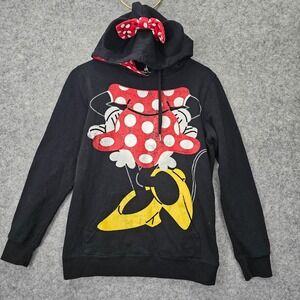 Mickey Mini Mouse Hoodie Womens M Black Red 3D Bow Cartoon DISNEY PARKS 19x25